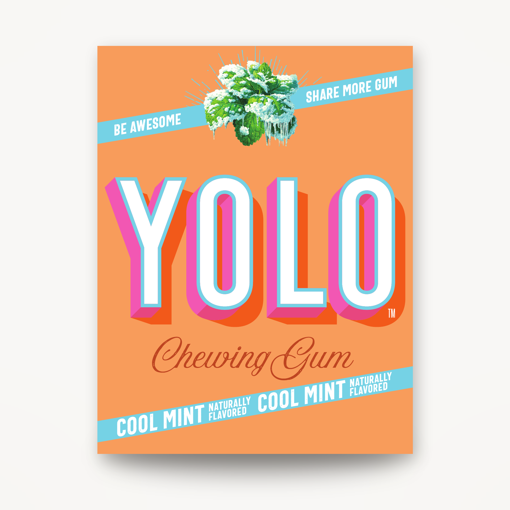Front of the YOLO Gum Cool Mint box showing flavor and branding