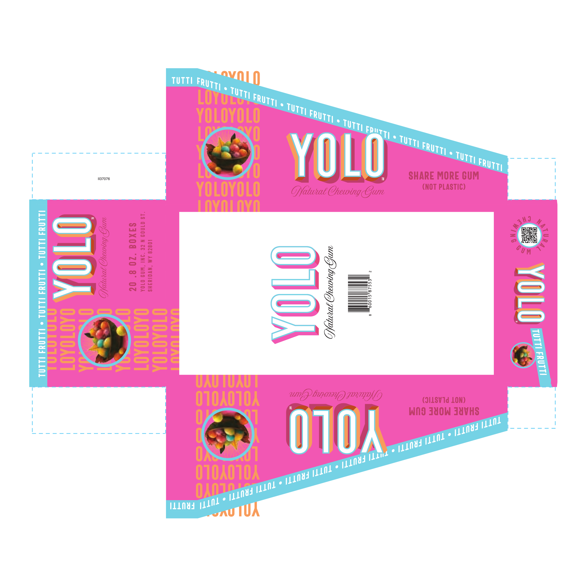 YOLO Gum Tutti Frutti case of 20 boxes